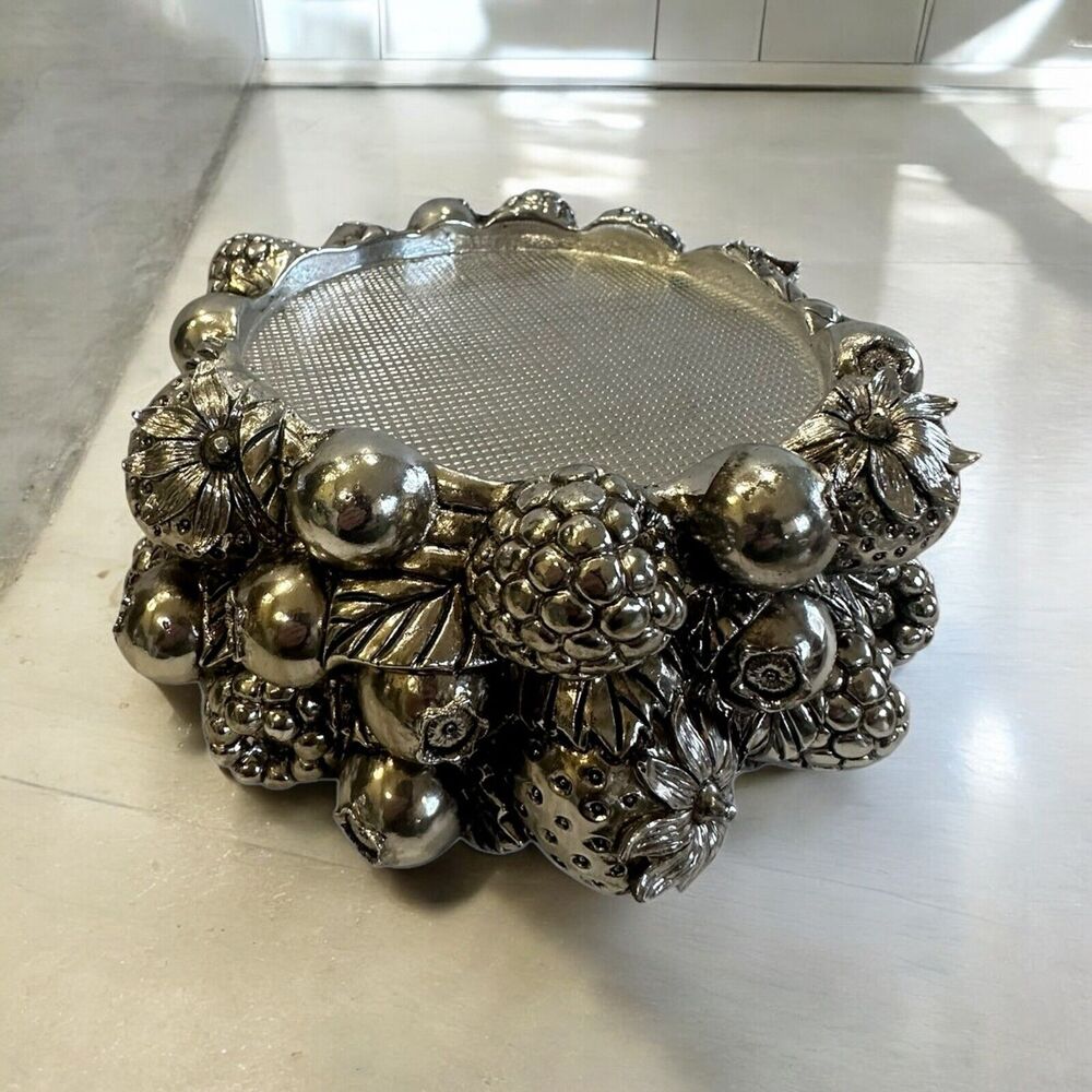 Silver Harry Slatkin HomeWorx Candle Holder Riser Fruit Pedestal Decor